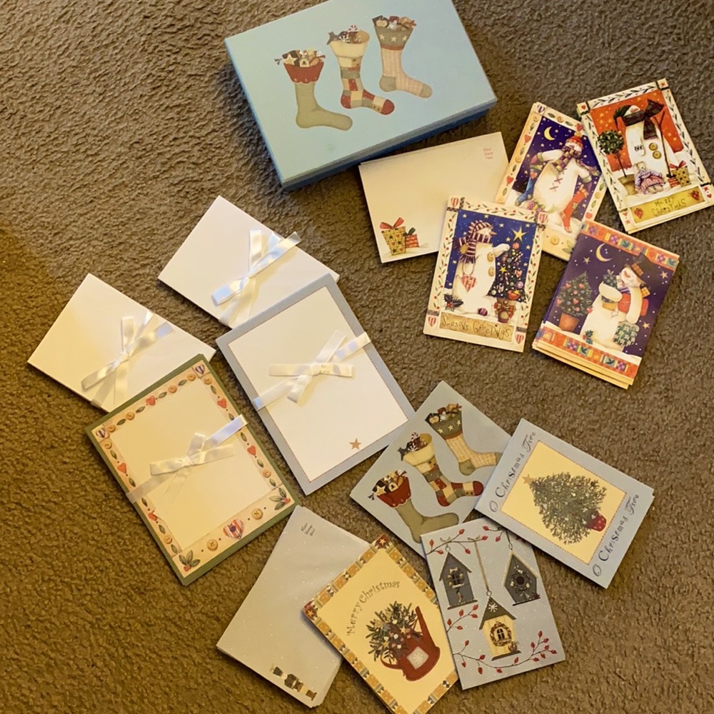 Holiday Christmas Xmas Snowman Stockings Greeting Cards + Stationery Boxed Set
